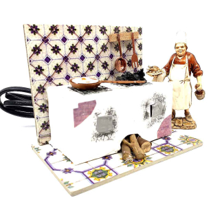 Cucina per statuine cm. 10 con lampada effetto fuoco
